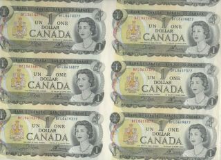 Vintage 1973 Canada $1 Banknote One Dollar 1/2 Uncut Sheet (20) Crow / Bouey