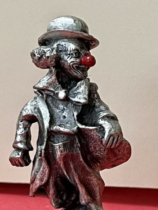 Solid Pewter Clown With Red Nose Collectible Figurine Statue - 2 5/8 "