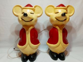 2 - Vintage Union Products Christmas Santa Mouse Blow Mold Vgc Light Sockets