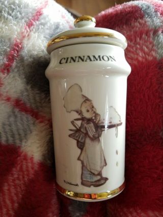Vintage 1987 Mj Hummel Danbury Gold Trim Porcelain Cinnamon Spice Jar 4 "