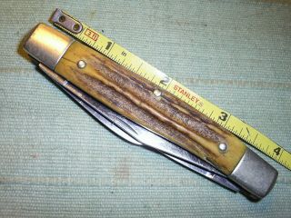 Vintage German Made Browning Pocket Knife Big Old 4 " Stag Bone Handle Stockman