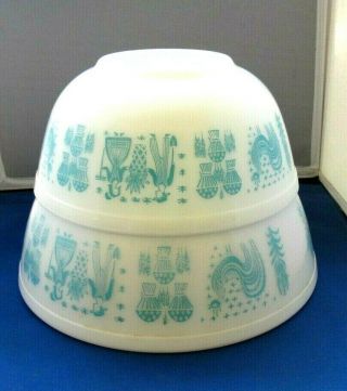 Vintage Pyrex Mixing Bowls Turquoise Amish Butterprint 403 - 404