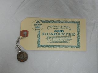 Zippo Guarantee Card - The Cent Never Spent - W/ 1983 Penny
