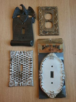 4 Vintage Mid Century Brass Light Switch Outlet Cover Plate American Eagle