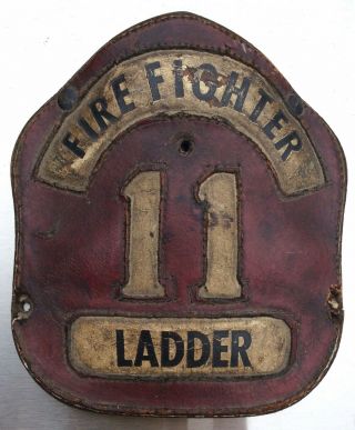 Antique/vintage Leather Firefighter 11 Ladder Helmet Badge M.  S.  A Co Fireman Rare