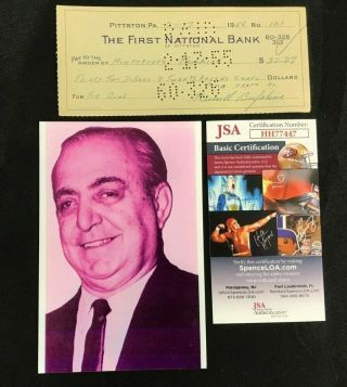 1955 Russell Bufalino Hand Signed Personal Check Jsa/coa Irishman Joe Peschi