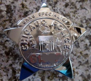 Retired Chicago Police Obsolete Badge Blackinton Gang Specialist Rank