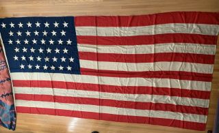 Antique 45 Stars Us American Flag 1898 Omaha Nebraska Huge 72 X 140 Linen Signed