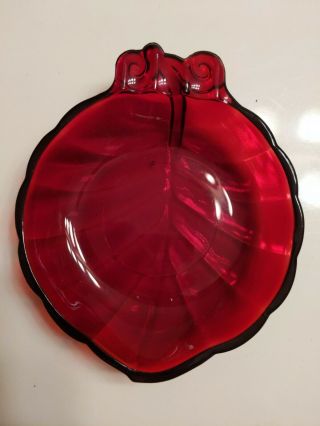 Vintage Royal Ruby Red Glass Leaf Shaped Ashtray (ring Dish)