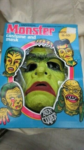 Rare 1973 Vintage Ben Cooper Frankenstein Monster Halloween Costume & Mask & Box