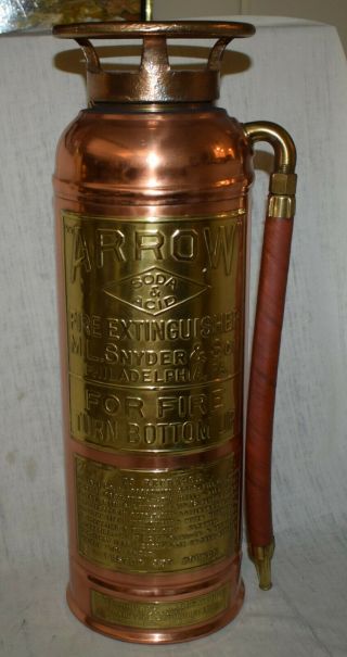 Vintage Empty Arrow Brass And Copper Fire Extinguisher M.  L.  Snyder -
