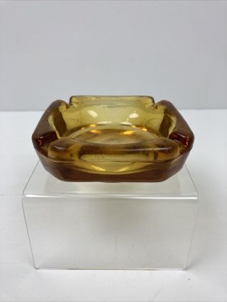 Vintage Amber Glass Ashtray Gold Brown Square Small 3 - 3/4 " Cigar Cigarette Mcm
