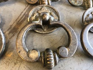 Vintage Rustic Brass Drawer Handles Pulls Old World Look Fixed Rings Set Of 6