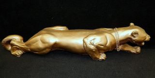 Huge Mid Century Hollywood Regency Chic Gold Ceramic Panther Figure Mexico
