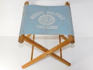 Vtg Mount Holyoke College Canvas Wood Camping Folding Travel Stool Retro Chair