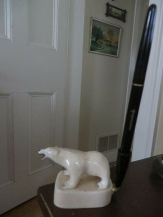 Vintage Old Carved Polar Bear Souvenir Alaska Fountain Pen Holder