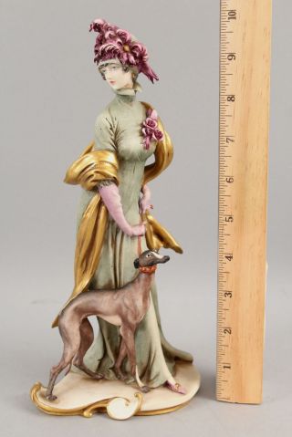 Signed Capodimonte Giuseppe Cappe Porcelain Art Deco Victorian Lady & Greyhound