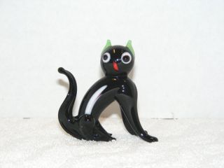 Vintage Miniature Hand Made Art Glass Animal " Cat " Figurine Guc