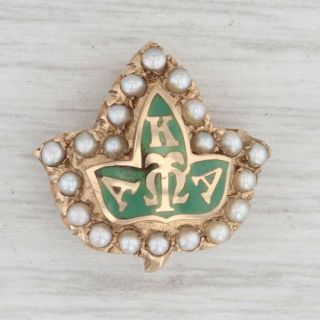 Alpha Kappa Alpha Badge 10k Gold Pearls Sorority Leaf Pin Vintage Greek