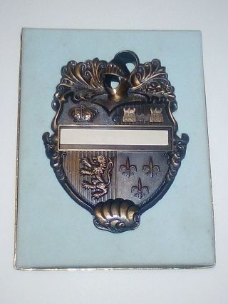 Nib Vtg.  Coat Of Arms Crest Brass Door Knocker Knight Armour Castle Sword
