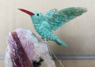 Amazonite Hummingbird on Tourmaline in Albite 4 3/4 