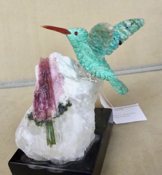 Amazonite Hummingbird on Tourmaline in Albite 4 3/4 