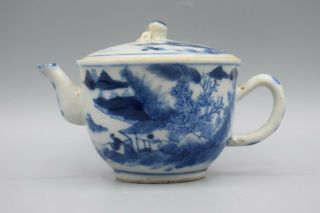 Antique Chinese Blue And White Porcelain Teapot Lid Kangxi Revival Qing 19th C.