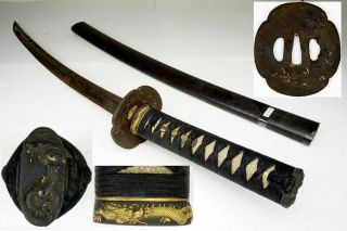 Authentic Antique Japanese Samurai Wakizashi Sword Nihonto Katana In Koshirae