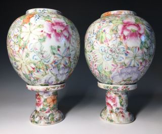 Rare Early 20th C.  Republic Chinese Fine Porcelain Millefleur Lanterns