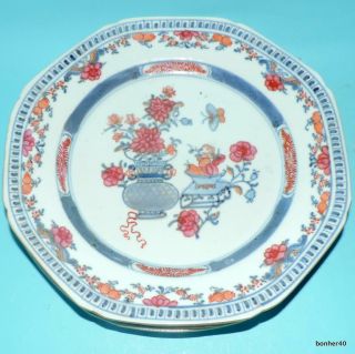 ANTIQUE CHINESE EXPORT PORCELAIN FAMILLE ROSE QIANLONG CLOBBERED WARE PLATES 5