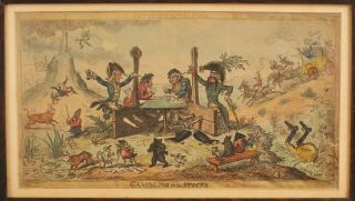 1814 George Cruikshank British GAMBLING STOCKS Satire Political Cartoon Etching 2