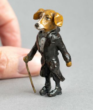 Cold Painted Bronze Miniature Jack Russell Terrier Dog Anthropomorphic Dandy