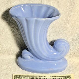 Classic Baby Blue Cornucopia Horn Of Plenty Vase Marked Usa Only 1940 