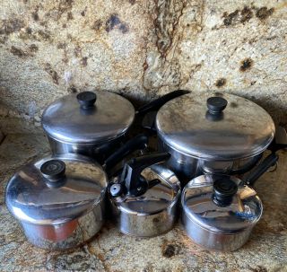 Vintage Revere Ware 9 - Piece Saucepan/pot/tea Kettle Set 1801 Copper Bottom &lids