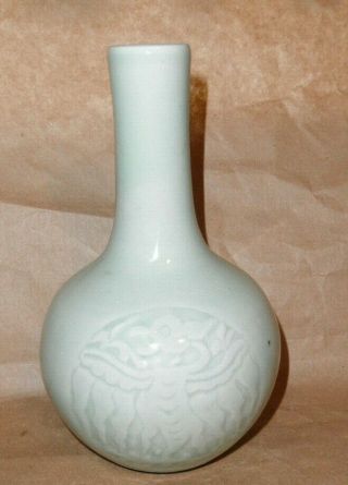 Chinese celadon bottle vase with incised phoenix medallion,  Yongzheng 2