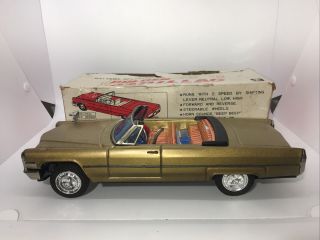 Vintage Bandai Tin Friction Toy Gold Cadillac 4102 W/box
