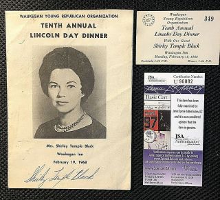 Shirley Temple Signed Orig 1968 " Young Republican " Dinner Program W/ticket & Jsa