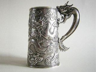 Antique Chinese Export Silver Tankard With Dragons - (5426)