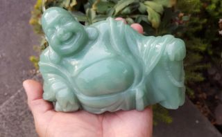 Estate Find Large Asian Apple Green Jade Buddah Statue 2.  91 Pounds