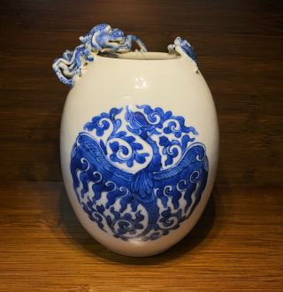 Yongzheng Chinese Antique Porcelain Blue And White Dragon Jar 18th Century