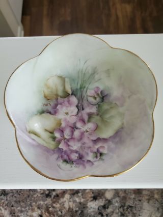 Vintage Hand - Painted Porcelain Purple Floral Plate W/ruffle Edge