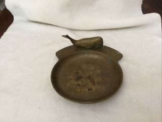 Vintage Large Heavy Brass Ashtray With Whale