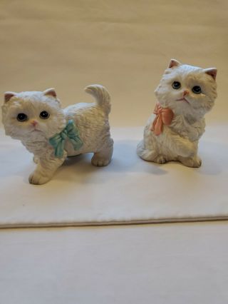 Vintage Homco White Persian Cat Figurines Bisque Porcelain 1428 - Set Of 2