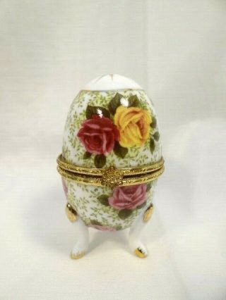 Formalities By Baum Bros.  Porcelain Egg Shaped Floral Lined Trinket Box