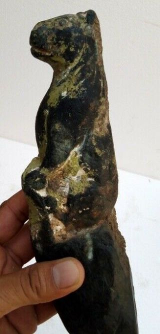 18th C Ancient Green Stone Hand Carved Rare Lion Statue Figurine Brackets
