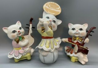 Vintage Japan Ceramic Kitty Cat Band Anthropomorphic Musician Figurine Set Of 3