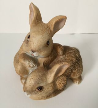 Vintage Homco Home Interiors Brown Bunny Rabbits Figurine - 1455