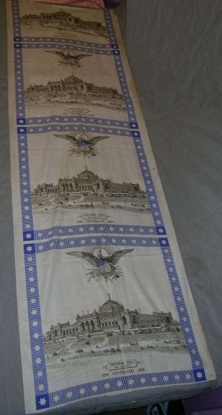 Rare Uncut Bolt 3,  1876 Memorial Hall & Eagle Patriotic Cotton Handkerchief