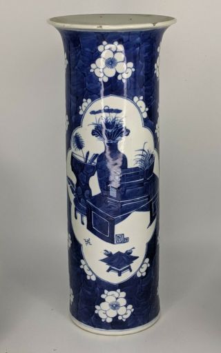 Chinese Antique Large Prunus & Precious Object Sleeve Vase C19th Qing Kangxi Mk