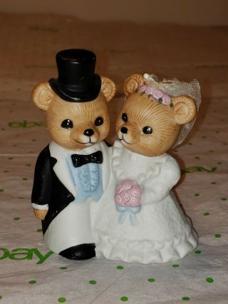 Vintage Homco Wedding Bears Bride Groom Marriage Ceramic 4 Inch Figurine Collect